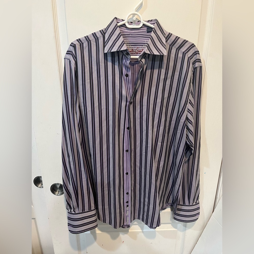 Robert Graham Large Striped Purple Long Sleeve Flip Cuffs